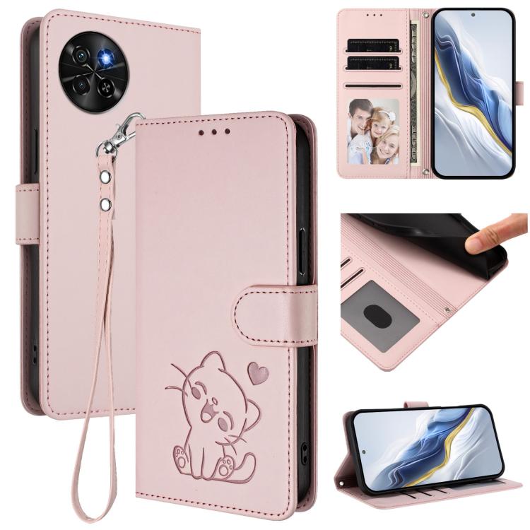 Embossed Heart Cat Leather Phone Case with Hand Strap, For Itel S23+, For Itel S23 / S665L, For Itel P40, For Itel P38 / S17 / Vision 3