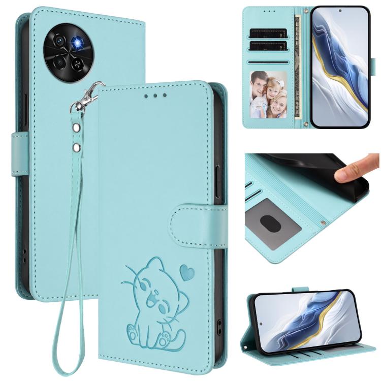 Embossed Heart Cat Leather Phone Case with Hand Strap, For Itel S23+, For Itel S23 / S665L, For Itel P40, For Itel P38 / S17 / Vision 3