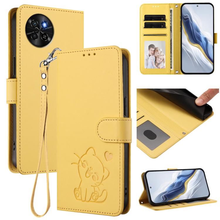 Embossed Heart Cat Leather Phone Case with Hand Strap, For Itel S23+, For Itel S23 / S665L, For Itel P40, For Itel P38 / S17 / Vision 3