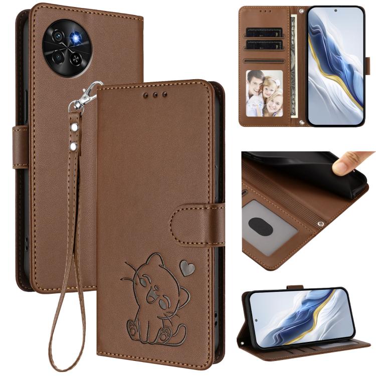 Embossed Heart Cat Leather Phone Case with Hand Strap, For Itel S23+, For Itel S23 / S665L, For Itel P40, For Itel P38 / S17 / Vision 3