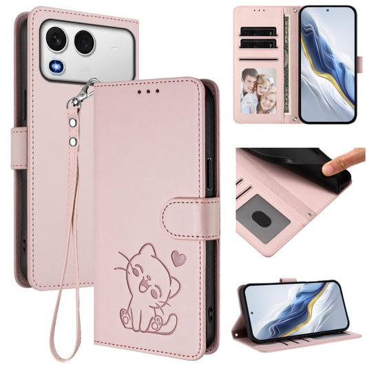 Embossed Heart Cat Leather Phone Case with Hand Strap, For Itel A200 4G / A200+ 4G, For Itel A95 5G, For Itel S18 / Vision 5, For Itel A90 4G