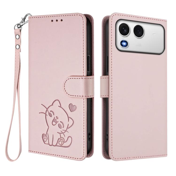 Embossed Heart Cat Leather Phone Case with Hand Strap, For Itel A200 4G / A200+ 4G, For Itel A95 5G, For Itel S18 / Vision 5, For Itel A90 4G