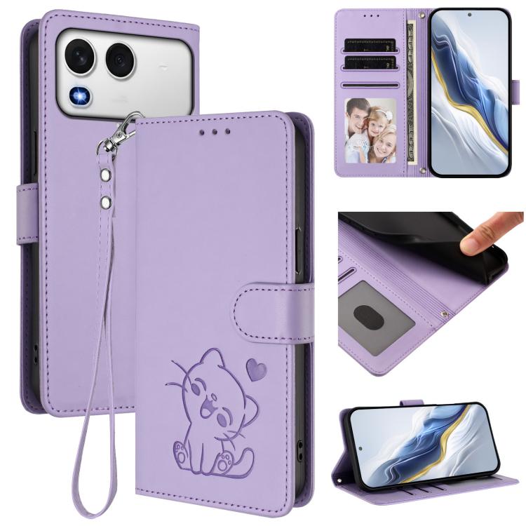 Embossed Heart Cat Leather Phone Case with Hand Strap, For Itel A200 4G / A200+ 4G, For Itel A95 5G, For Itel S18 / Vision 5, For Itel A90 4G