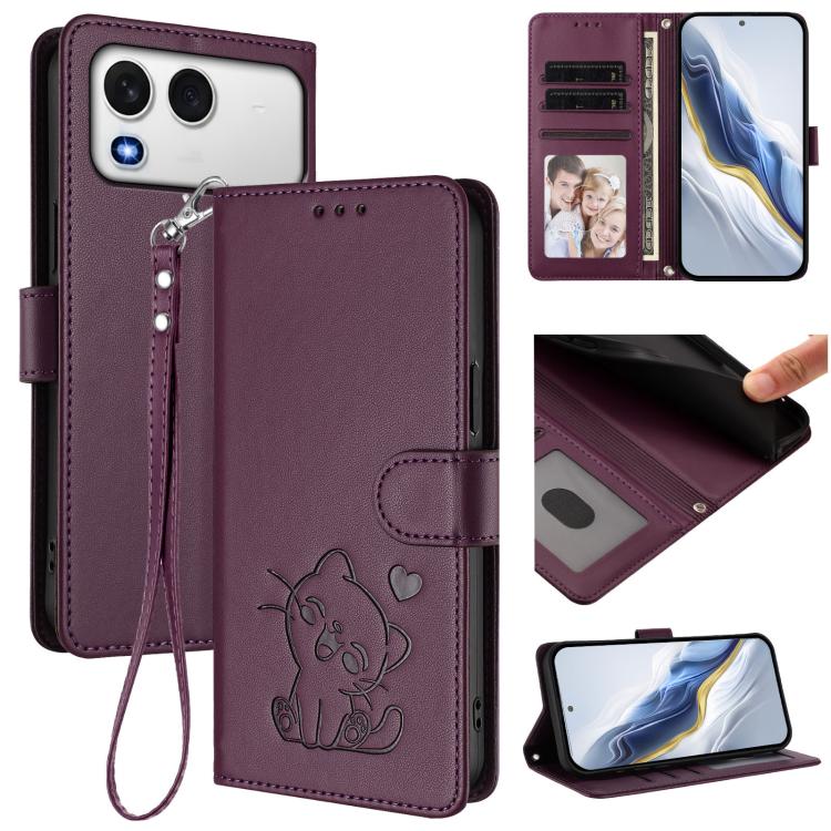 Embossed Heart Cat Leather Phone Case with Hand Strap, For Itel A200 4G / A200+ 4G, For Itel A95 5G, For Itel S18 / Vision 5, For Itel A90 4G