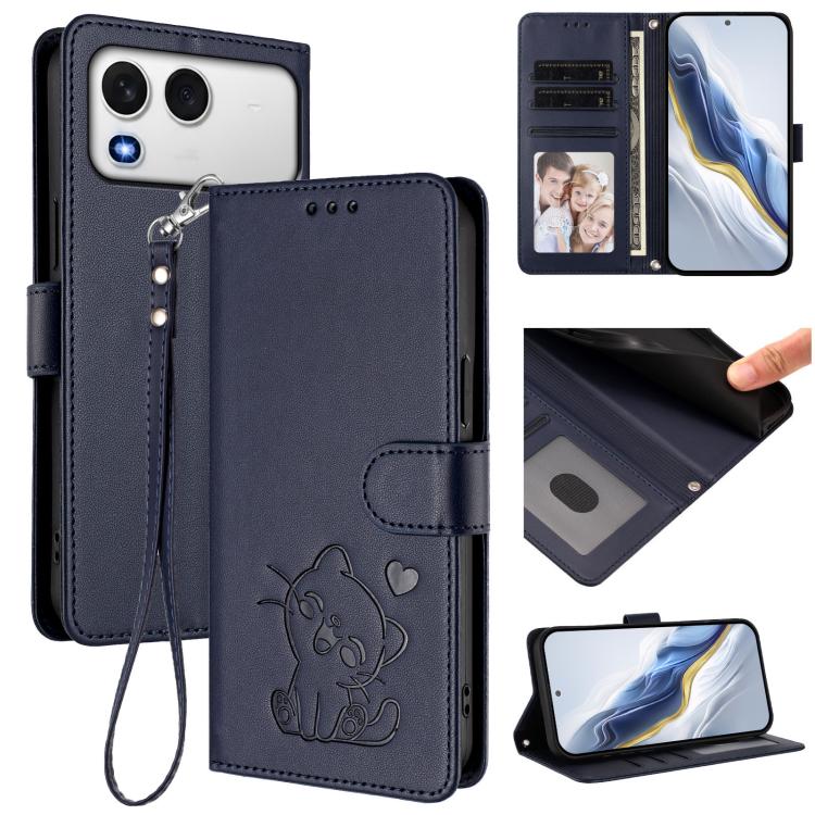 Embossed Heart Cat Leather Phone Case with Hand Strap, For Itel A200 4G / A200+ 4G, For Itel A95 5G, For Itel S18 / Vision 5, For Itel A90 4G