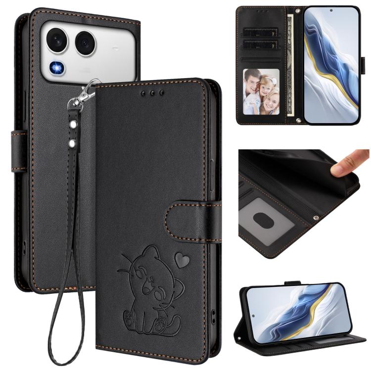Embossed Heart Cat Leather Phone Case with Hand Strap, For Itel A200 4G / A200+ 4G, For Itel A95 5G, For Itel S18 / Vision 5, For Itel A90 4G