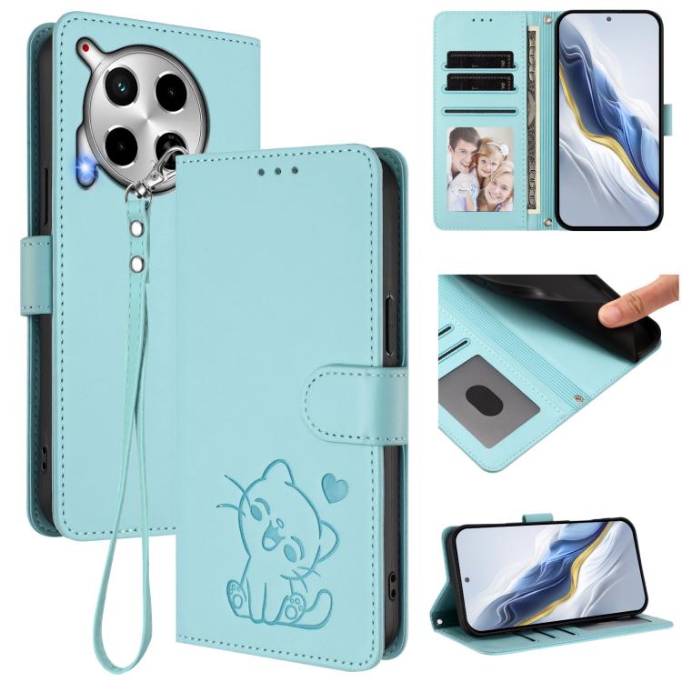 Embossed Heart Cat Leather Phone Case with Hand Strap, For Tecno Camon 30 Premier 5G, For Tecno Camon 30 4G / 5G, For Tecno Pova 6 Pro 5G, For Tecno Spark 20 Pro+ 4G