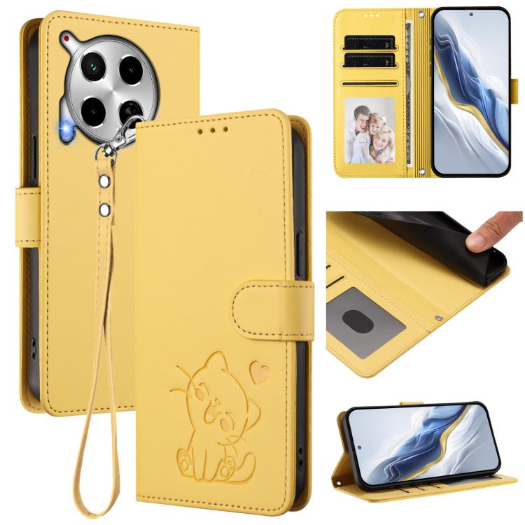 Embossed Heart Cat Leather Phone Case with Hand Strap, For Tecno Camon 30 Premier 5G, For Tecno Camon 30 4G / 5G, For Tecno Pova 6 Pro 5G, For Tecno Spark 20 Pro+ 4G