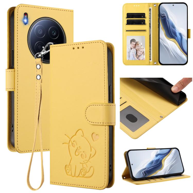 Embossed Heart Cat Leather Phone Case with Hand Strap, For Tecno Camon 40 Pro 4G, For Tecno Camon 40 Premier, For Tecno Camon 40 4G, For Tecno Spark 30C 5G / Pop 9 5G