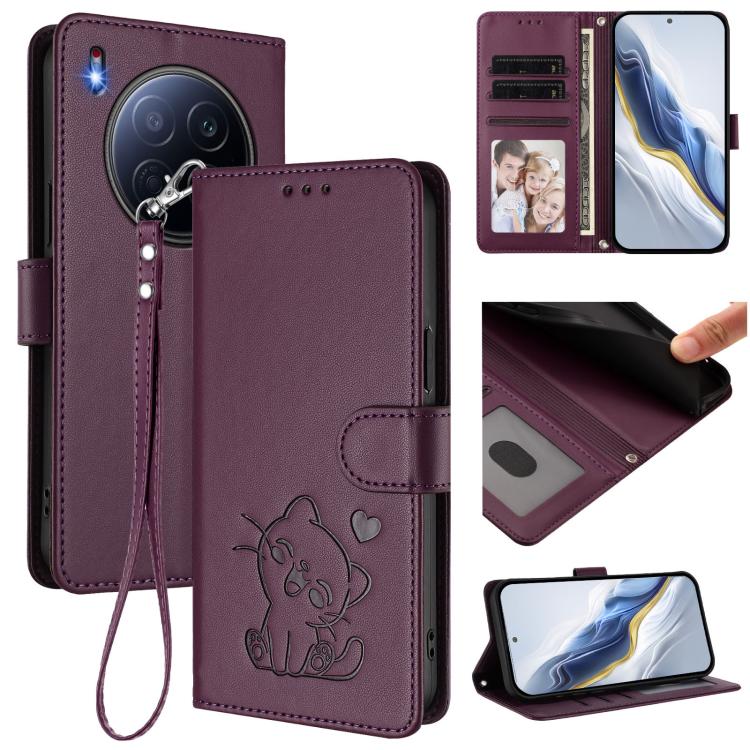 Embossed Heart Cat Leather Phone Case with Hand Strap, For Tecno Camon 40 Pro 4G, For Tecno Camon 40 Premier, For Tecno Camon 40 4G, For Tecno Spark 30C 5G / Pop 9 5G