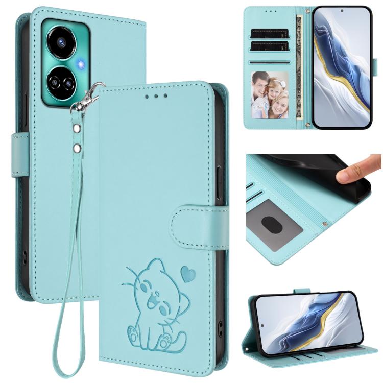 Embossed Heart Cat Leather Phone Case with Hand Strap, For Tecno Spark 10 Pro 4G / K17 4G, For Tecno Camon 19 / 19 Pro 5G, For Tecno Pova 4 Pro, For Tecno Pova 4