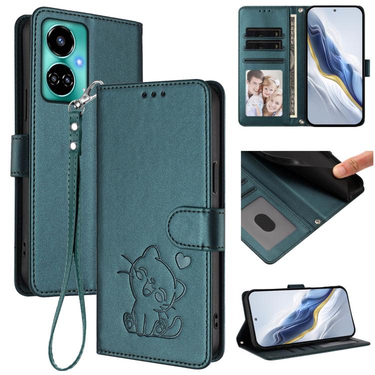 Embossed Heart Cat Leather Phone Case with Hand Strap, For Tecno Spark 10 Pro 4G / K17 4G, For Tecno Camon 19 / 19 Pro 5G, For Tecno Pova 4 Pro, For Tecno Pova 4