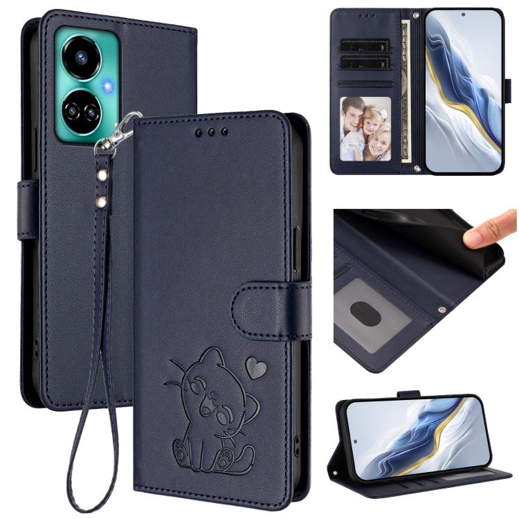 Embossed Heart Cat Leather Phone Case with Hand Strap, For Tecno Spark 10 Pro 4G / K17 4G, For Tecno Camon 19 / 19 Pro 5G, For Tecno Pova 4 Pro, For Tecno Pova 4