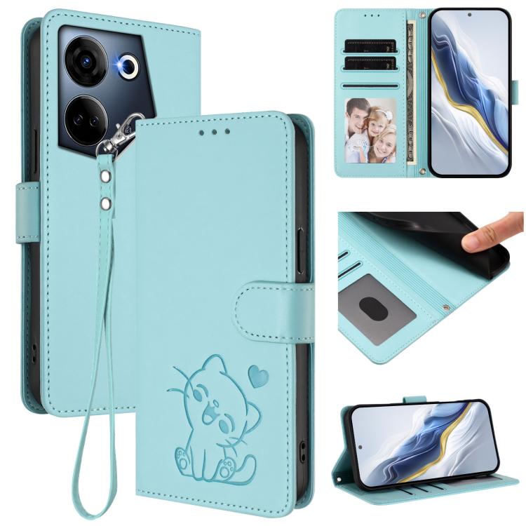 Embossed Heart Cat Leather Phone Case with Hand Strap, For Tecno Camon 20 Pro 5G, For Tecno Camon 20 4G / 20 Pro 4G, For Tecno Spark 10 5G, For Tecno Spark 10C / 10 4G