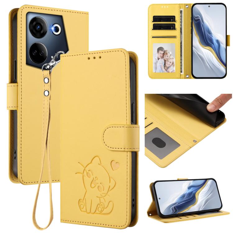 Embossed Heart Cat Leather Phone Case with Hand Strap, For Tecno Camon 20 Pro 5G, For Tecno Camon 20 4G / 20 Pro 4G, For Tecno Spark 10 5G, For Tecno Spark 10C / 10 4G