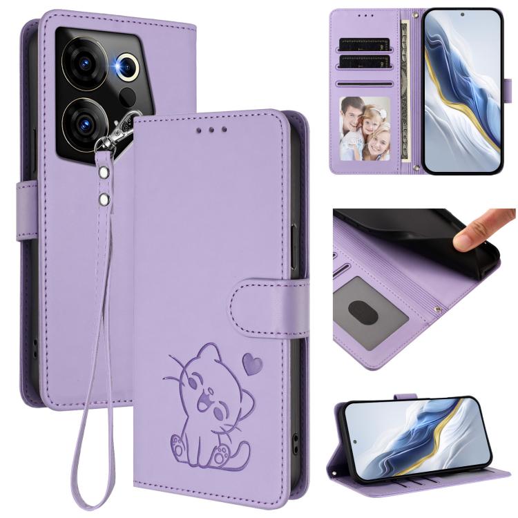Embossed Heart Cat Leather Phone Case with Hand Strap, For Tecno Pova 5 Pro, For Tecno Pova Neo 3, For Tecno Pova 5 4G, For Tecno Camon 20 Premier 5G