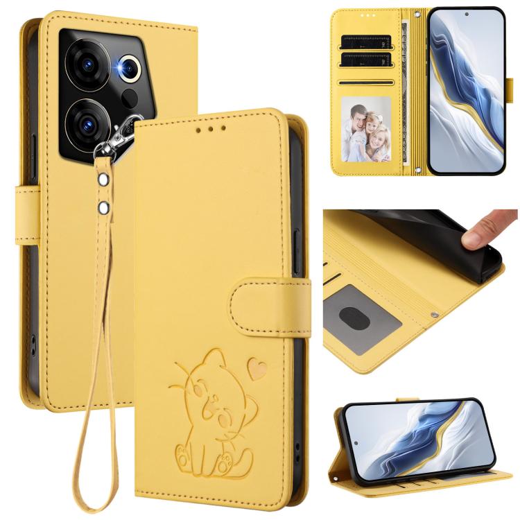 Embossed Heart Cat Leather Phone Case with Hand Strap, For Tecno Pova 5 Pro, For Tecno Pova Neo 3, For Tecno Pova 5 4G, For Tecno Camon 20 Premier 5G