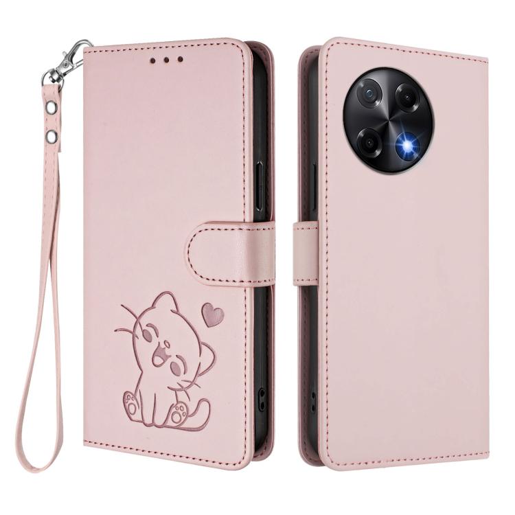 Embossed Heart Cat Leather Phone Case with Hand Strap, For Tecno Camon 30S / 30S Pro, For Tecno Pova 6 Neo 5G / Spark 30 5G, For Tecno Spark 30 5G / Pova 6 Neo 5G, For Tecno Spark 30 Pro 4G