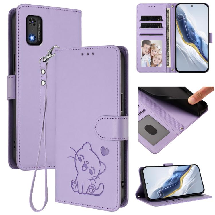 Embossed Heart Cat Leather Phone Case with Hand Strap, For Tecno Pop 6C / A18, For Tecno Spark 10 Pro Magic Magenta, For Tecno Pova 6 4G, For Tecno Camon 30 Pro