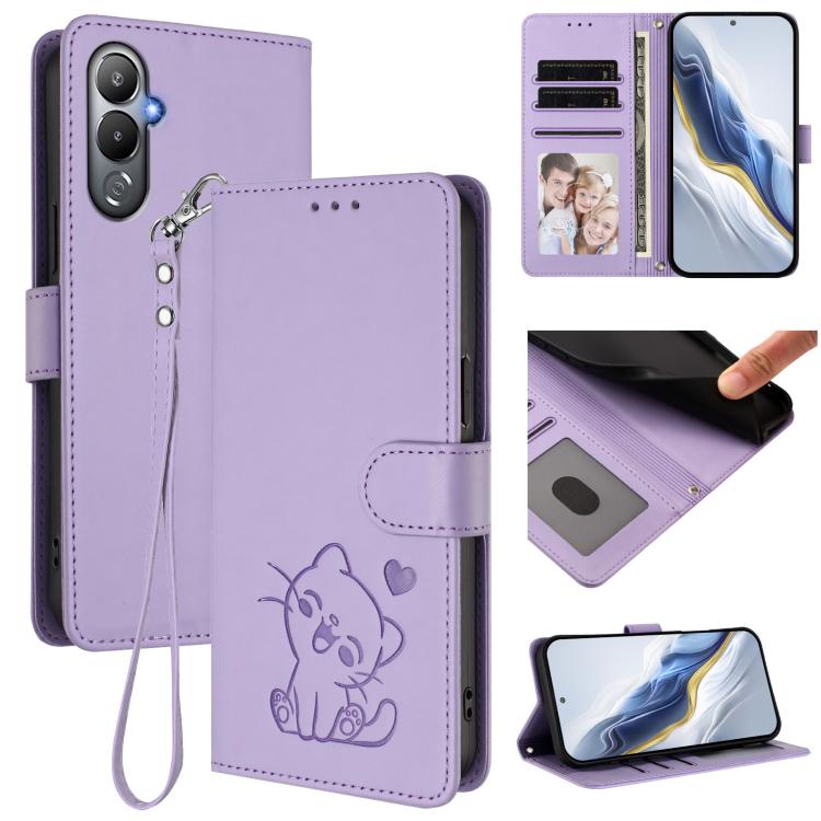 Embossed Heart Cat Leather Phone Case with Hand Strap, For Tecno Spark 10 Pro 4G / K17 4G, For Tecno Camon 19 / 19 Pro 5G, For Tecno Pova 4 Pro, For Tecno Pova 4