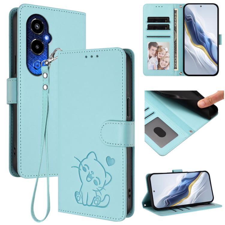 Embossed Heart Cat Leather Phone Case with Hand Strap, For Tecno Spark 10 Pro 4G / K17 4G, For Tecno Camon 19 / 19 Pro 5G, For Tecno Pova 4 Pro, For Tecno Pova 4
