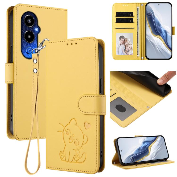 Embossed Heart Cat Leather Phone Case with Hand Strap, For Tecno Spark 10 Pro 4G / K17 4G, For Tecno Camon 19 / 19 Pro 5G, For Tecno Pova 4 Pro, For Tecno Pova 4