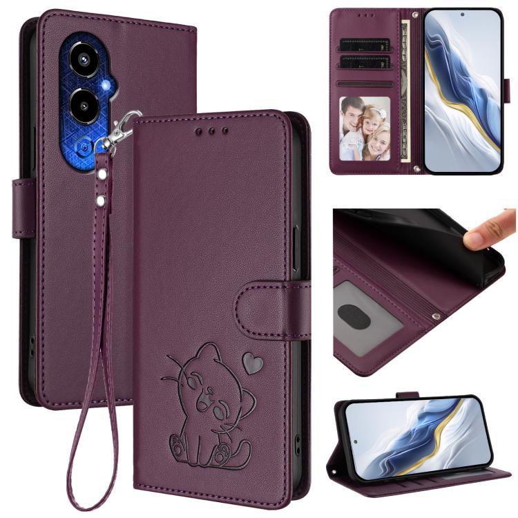 Embossed Heart Cat Leather Phone Case with Hand Strap, For Tecno Spark 10 Pro 4G / K17 4G, For Tecno Camon 19 / 19 Pro 5G, For Tecno Pova 4 Pro, For Tecno Pova 4