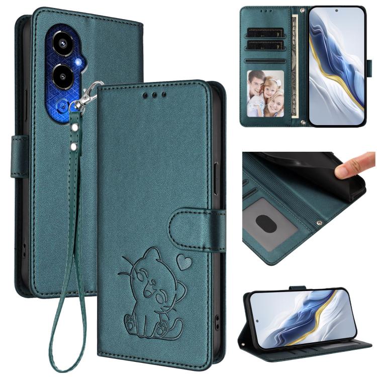 Embossed Heart Cat Leather Phone Case with Hand Strap, For Tecno Spark 10 Pro 4G / K17 4G, For Tecno Camon 19 / 19 Pro 5G, For Tecno Pova 4 Pro, For Tecno Pova 4