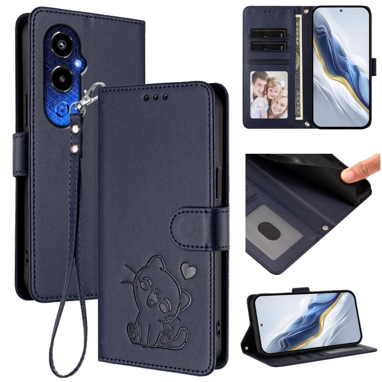 Embossed Heart Cat Leather Phone Case with Hand Strap, For Tecno Spark 10 Pro 4G / K17 4G, For Tecno Camon 19 / 19 Pro 5G, For Tecno Pova 4 Pro, For Tecno Pova 4