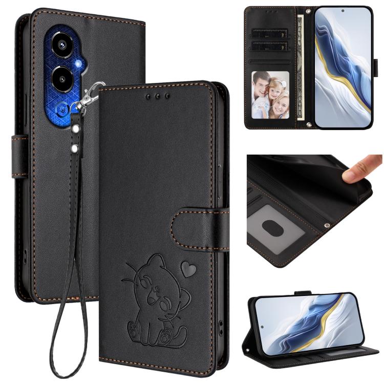 Embossed Heart Cat Leather Phone Case with Hand Strap, For Tecno Spark 10 Pro 4G / K17 4G, For Tecno Camon 19 / 19 Pro 5G, For Tecno Pova 4 Pro, For Tecno Pova 4