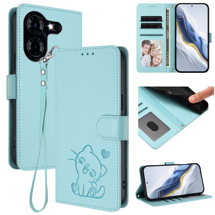 Embossed Heart Cat Leather Phone Case with Hand Strap, For Tecno Pova 5 Pro, For Tecno Pova Neo 3, For Tecno Pova 5 4G, For Tecno Camon 20 Premier 5G