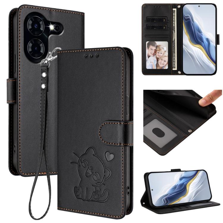 Embossed Heart Cat Leather Phone Case with Hand Strap, For Tecno Pova 5 Pro, For Tecno Pova Neo 3, For Tecno Pova 5 4G, For Tecno Camon 20 Premier 5G
