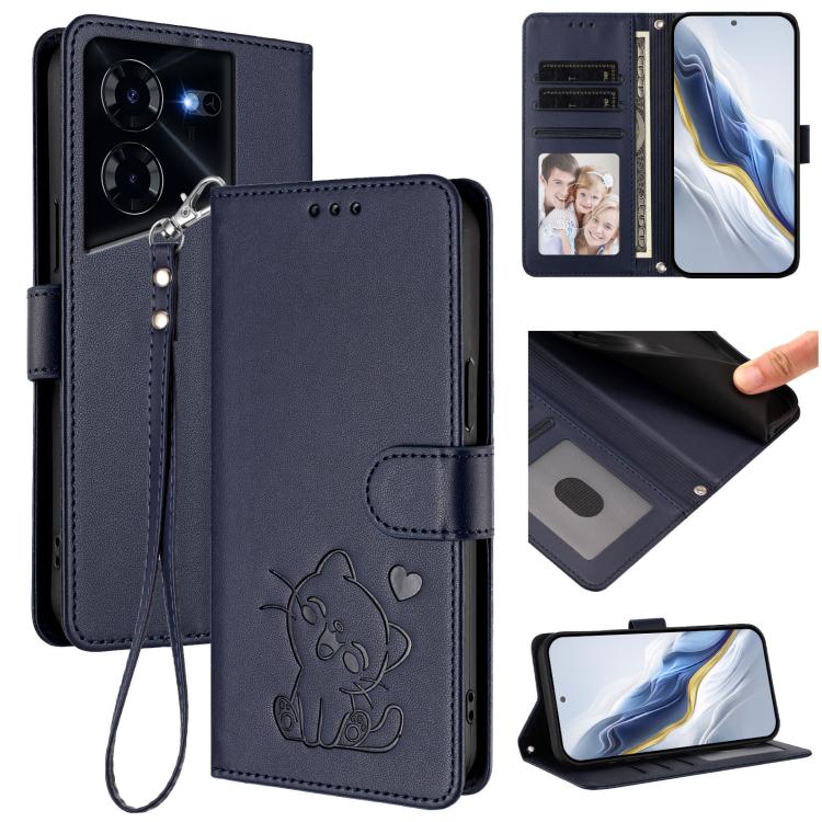 Embossed Heart Cat Leather Phone Case with Hand Strap, For Tecno Pova 5 Pro, For Tecno Pova Neo 3, For Tecno Pova 5 4G, For Tecno Camon 20 Premier 5G