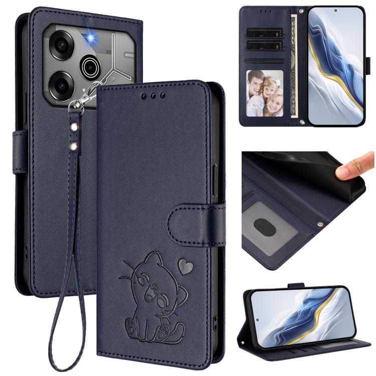 Embossed Heart Cat Leather Phone Case with Hand Strap, For Tecno Camon 30 Premier 5G, For Tecno Camon 30 4G / 5G, For Tecno Pova 6 Pro 5G, For Tecno Spark 20 Pro+ 4G