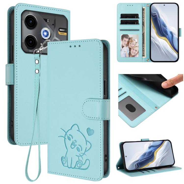 Embossed Heart Cat Leather Phone Case with Hand Strap, For Tecno Camon 30S / 30S Pro, For Tecno Pova 6 Neo 5G / Spark 30 5G, For Tecno Spark 30 5G / Pova 6 Neo 5G, For Tecno Spark 30 Pro 4G