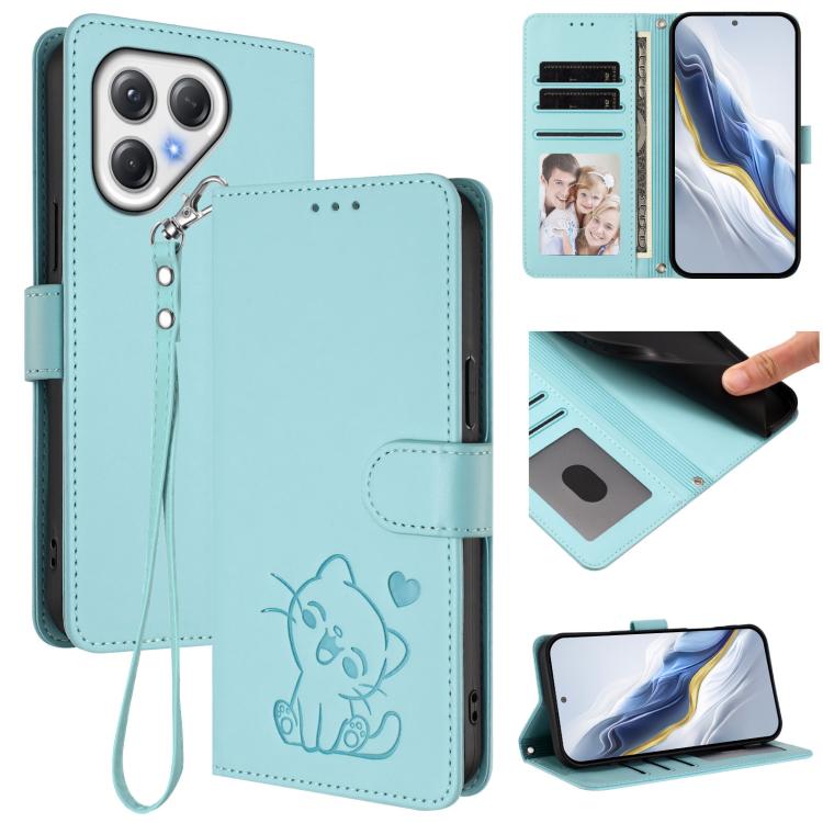 Embossed Heart Cat Leather Phone Case with Hand Strap, For Tecno Spark 40 4G, For Tecno Pova 7 Ultra 5G, For Tecno Pova 7 4G / 7 Neo, For Tecno Spark Go 1 / Pop 9