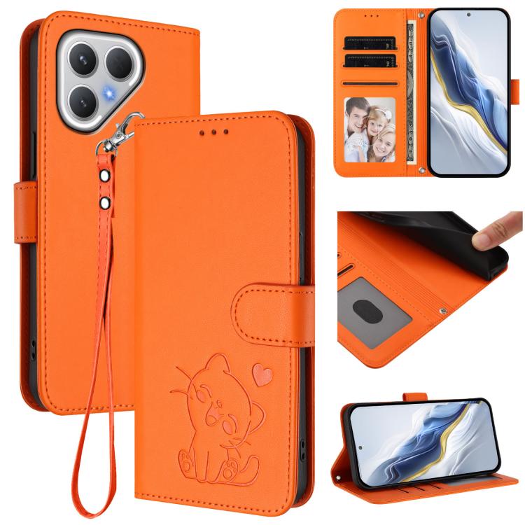 Embossed Heart Cat Leather Phone Case with Hand Strap, For Tecno Pova 7 Pro 5G, For Tecno Pova 7 5G 2025, For Tecno Spark 40 Pro+ 4G, For Tecno Spark 40 Pro 4G
