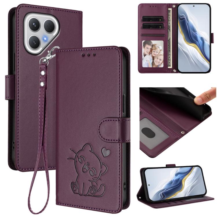 Embossed Heart Cat Leather Phone Case with Hand Strap, For Tecno Pova 7 Pro 5G, For Tecno Pova 7 5G 2025, For Tecno Spark 40 Pro+ 4G, For Tecno Spark 40 Pro 4G