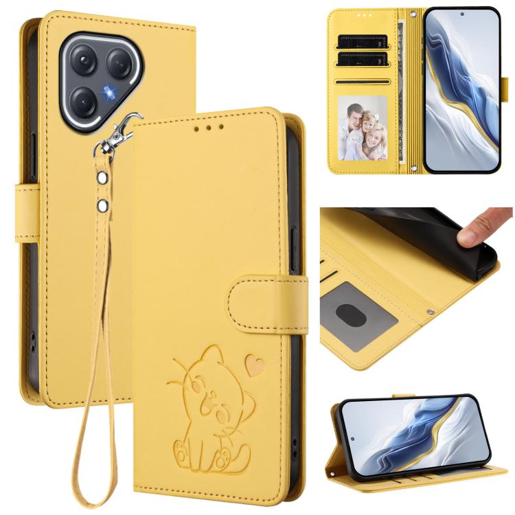 Embossed Heart Cat Leather Phone Case with Hand Strap, For Tecno Pova 7 Pro 5G, For Tecno Pova 7 5G 2025, For Tecno Spark 40 Pro+ 4G, For Tecno Spark 40 Pro 4G
