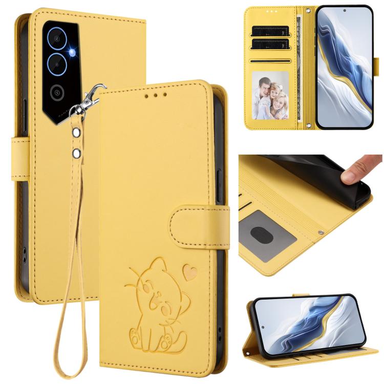 Embossed Heart Cat Leather Phone Case with Hand Strap, For Tecno Pova Neo 2, For Tecno Spark Go 2022 / 9 / 8C, For Tecno Spark 9T / 9 Pro, For Tecno Pova 3