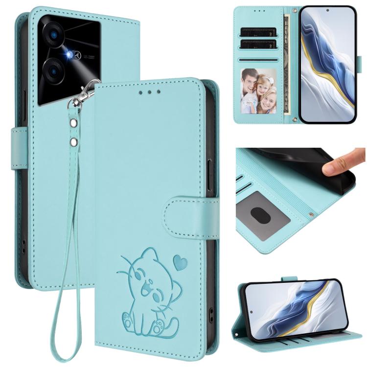 Embossed Heart Cat Leather Phone Case with Hand Strap, For Tecno Pova 5 Pro, For Tecno Pova Neo 3, For Tecno Pova 5 4G, For Tecno Camon 20 Premier 5G