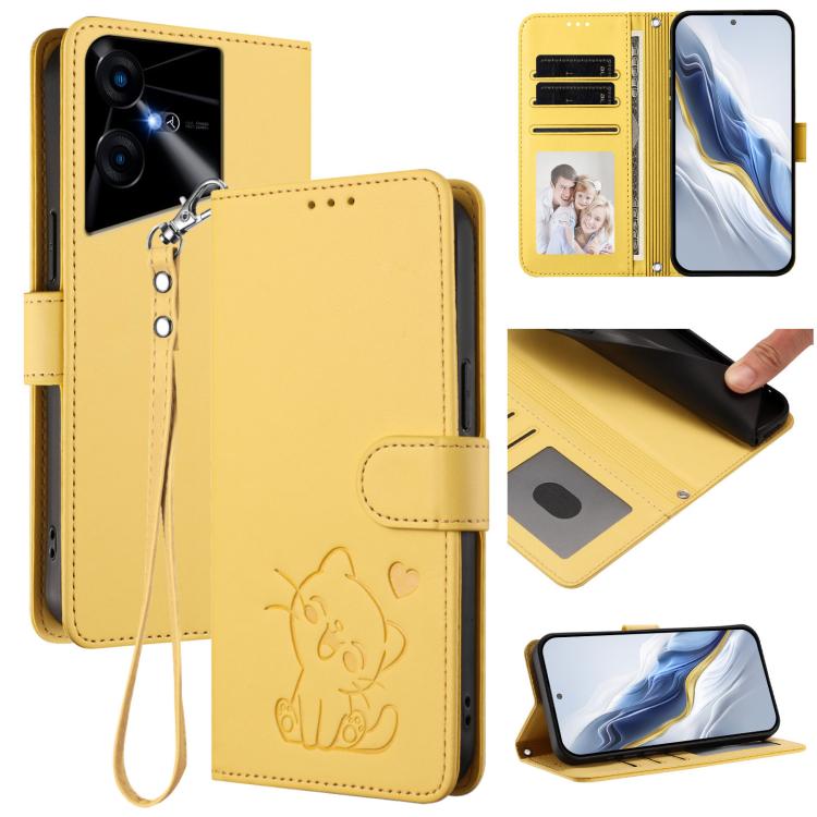 Embossed Heart Cat Leather Phone Case with Hand Strap, For Tecno Pova 5 Pro, For Tecno Pova Neo 3, For Tecno Pova 5 4G, For Tecno Camon 20 Premier 5G