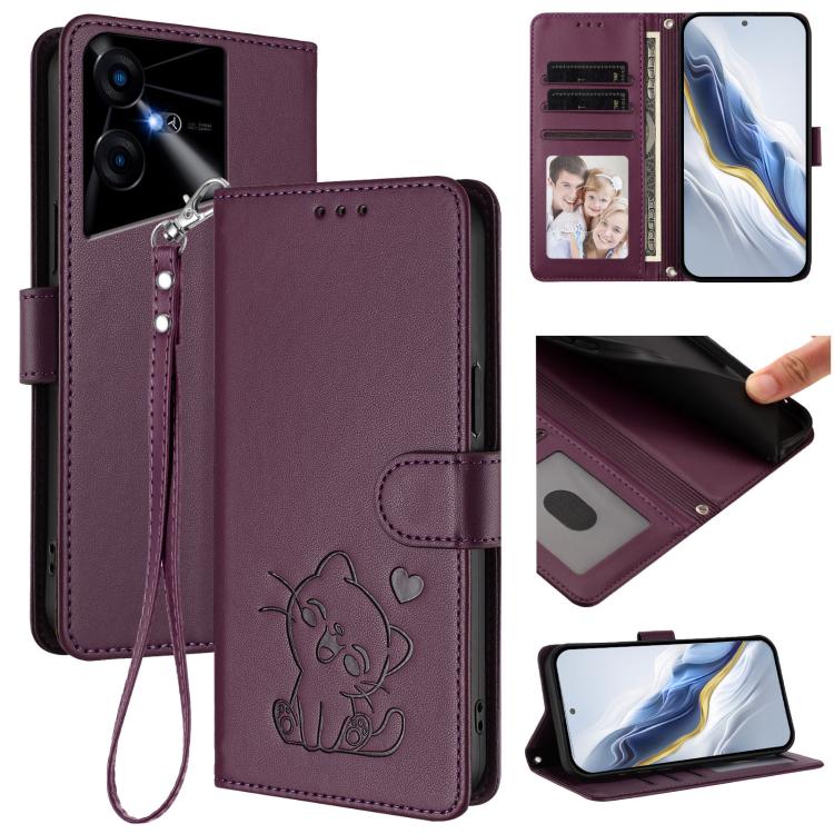 Embossed Heart Cat Leather Phone Case with Hand Strap, For Tecno Pova 5 Pro, For Tecno Pova Neo 3, For Tecno Pova 5 4G, For Tecno Camon 20 Premier 5G