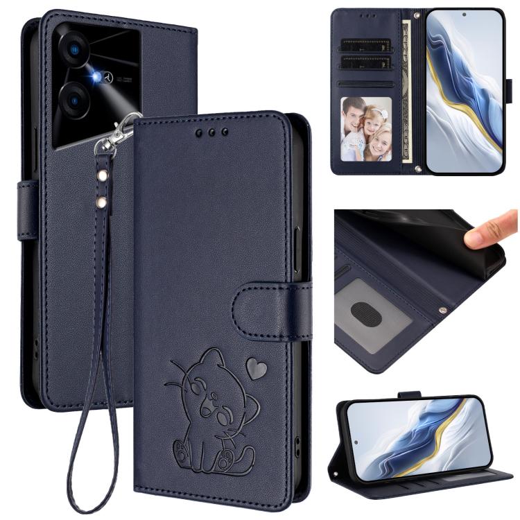 Embossed Heart Cat Leather Phone Case with Hand Strap, For Tecno Pova 5 Pro, For Tecno Pova Neo 3, For Tecno Pova 5 4G, For Tecno Camon 20 Premier 5G