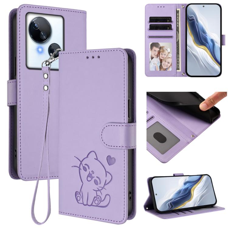 Embossed Heart Cat Leather Phone Case with Hand Strap, For Tecno Camon 20 Pro 5G, For Tecno Camon 20 4G / 20 Pro 4G, For Tecno Spark 10 5G, For Tecno Spark 10C / 10 4G