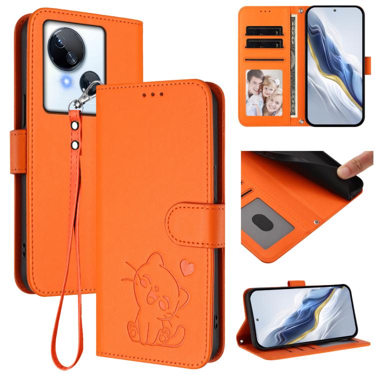 Embossed Heart Cat Leather Phone Case with Hand Strap, For Tecno Camon 20 Pro 5G, For Tecno Camon 20 4G / 20 Pro 4G, For Tecno Spark 10 5G, For Tecno Spark 10C / 10 4G