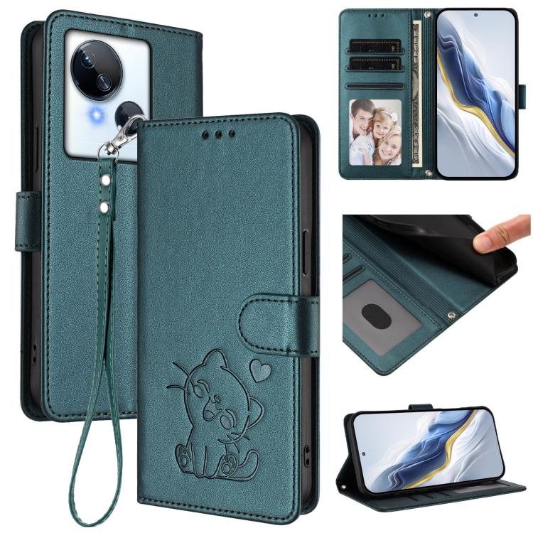 Embossed Heart Cat Leather Phone Case with Hand Strap, For Tecno Camon 20 Pro 5G, For Tecno Camon 20 4G / 20 Pro 4G, For Tecno Spark 10 5G, For Tecno Spark 10C / 10 4G