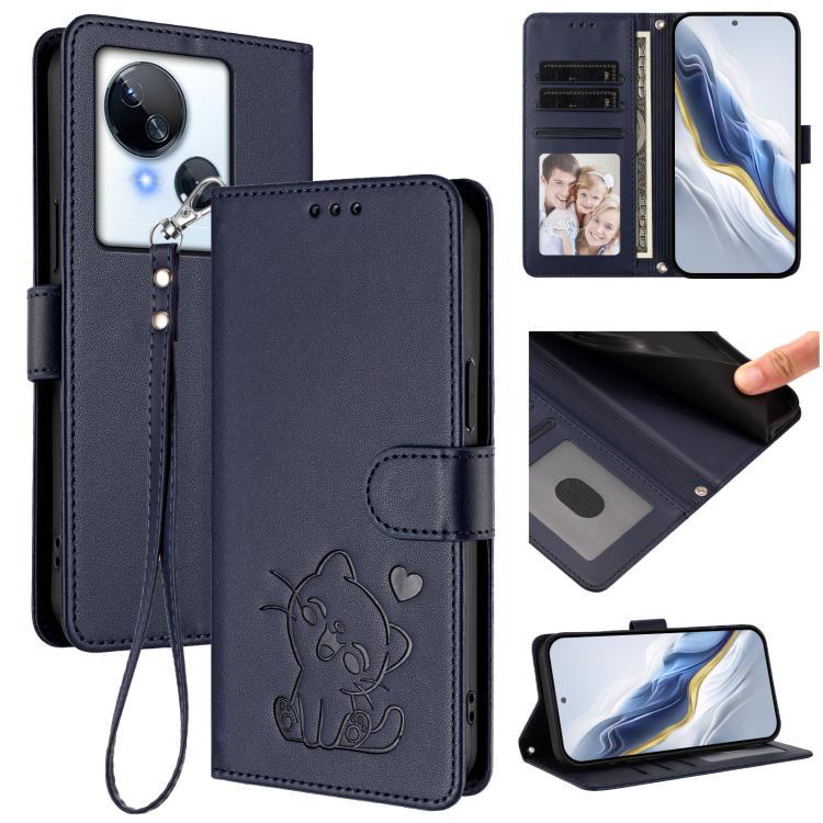 Embossed Heart Cat Leather Phone Case with Hand Strap, For Tecno Camon 20 Pro 5G, For Tecno Camon 20 4G / 20 Pro 4G, For Tecno Spark 10 5G, For Tecno Spark 10C / 10 4G