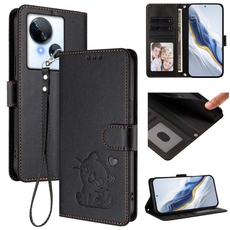 Embossed Heart Cat Leather Phone Case with Hand Strap, For Tecno Camon 20 Pro 5G, For Tecno Camon 20 4G / 20 Pro 4G, For Tecno Spark 10 5G, For Tecno Spark 10C / 10 4G