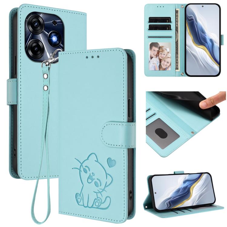 Embossed Heart Cat Leather Phone Case with Hand Strap, For Tecno Spark 10 Pro 4G / K17 4G, For Tecno Camon 19 / 19 Pro 5G, For Tecno Pova 4 Pro, For Tecno Pova 4